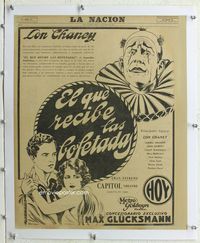 7w046 HE WHO GETS SLAPPED linen argentinean newspaper ad '26 Lon Chaney as a clown!