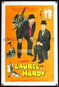 7w063 BEST OF LAUREL & HARDY linen 1sh '67 five great artwork images of Stan & Oliver!