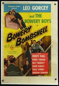 7w070 BOWERY BOMBSHELL linen 1sh '46 Bowery Boys Leo Gorcey & Huntz Hall romancing and at gunpoint!