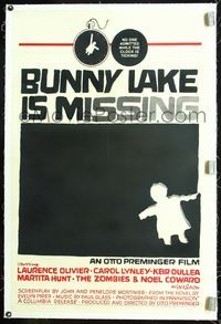 7w075 BUNNY LAKE IS MISSING linen 1sh '65 directed by Otto Preminger, cool Saul Bass artwork!