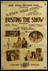 7w076 BUSTING THE SHOW linen 1sh '20s Dave Fleischer live action, chorus girls' troubles!