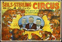 7w009 SEILS STERLING CIRCUS linen circus poster '30s stone litho of many lions & tigers!