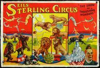 7w008 SEILS STERLING CIRCUS linen circus poster '30s the show of a thousand wonders!