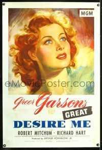 7w094 DESIRE ME linen 1sh '47 wonderful headshot artwork portrait of pretty Greer Garson!