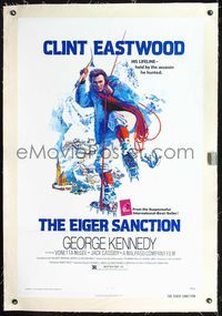 7w104 EIGER SANCTION linen 1sh '75 Clint Eastwood's lifeline was held by the assassin he hunted!
