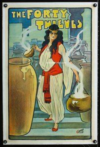 7w028 FORTY THIEVES linen English stage play poster c1900-1910 cool full-length art of female lead!