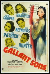 7w117 GALLANT SONS linen 1sh '40 Jackie Cooper, full-length stone litho of sexy Gail Patrick!