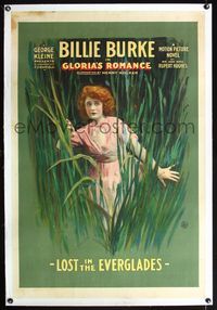 7w122 GLORIA'S ROMANCE linen 1sh '16 stone litho of Billie Burke Lost in the Florida Everglades!