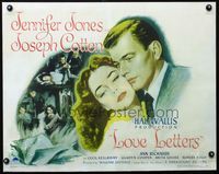 7w015 LOVE LETTERS linen 1/2sh '45 romantic c/u art of Joseph Cotten & Jennifer Jones, by Ayn Rand!