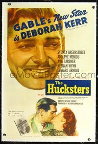 7w133 HUCKSTERS linen 1sh '47 huge headshot of Clark Gable + kissing Deborah Kerr!