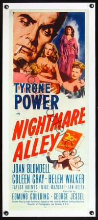 7w012 NIGHTMARE ALLEY linen insert R55 art of Tyrone Power w/cigarette, Joan Blondell, Coleen Gray