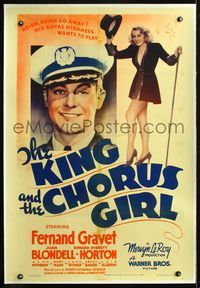 7w148 KING & THE CHORUS GIRL linen 1sh '37 sexy Joan Blondell with top hat, Groucho Marx wrote it!
