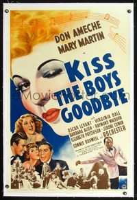 7w149 KISS THE BOYS GOODBYE linen 1sh '41 art of sexy winking Mary Martin over cast + Rochester!