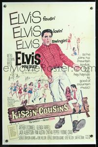 7w150 KISSIN' COUSINS linen 1sh '64 hillbilly Elvis Presley and his lookalike Army twin!