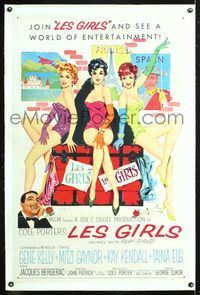 7w154 LES GIRLS linen 1sh '57 art of Gene Kelly + sexy Mitzi Gaynor, Kay Kendall & Taina Elg