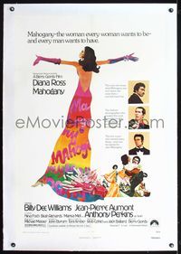 7w169 MAHOGANY linen 1sh '75 cool art of Diana Ross, Billy Dee Williams, Anthony Perkins, Aumont
