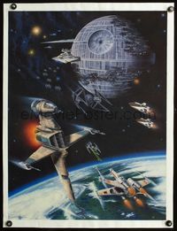 7w020 RETURN OF THE JEDI SPACE BATTLE linen special 20x27 fan club poster '83 cool art of X-wings!