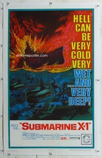 7w233 SUBMARINE X-1 linen 1sh '68 James Caan, cool naval scuba divers & warfare art!