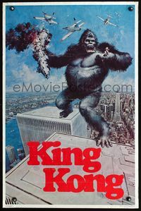7x424 KING KONG commercial poster '76 John Berkey art of BIG Ape on the Twin Towers!