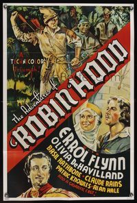 7x406 ADVENTURES OF ROBIN HOOD commercial poster '90s Errol Flynn as Robin Hood, De Havilland!