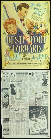 7x388 BEST FOOT FORWARD color newspaper ad '43 art of gorgeous Lucille Ball & hot Harry James!
