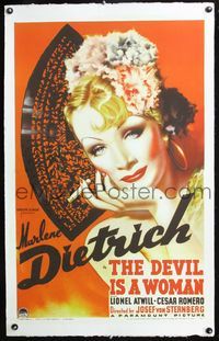 7x475 DEVIL IS A WOMAN repro French special 26x41 '90s great artwork of smoking Marlene Dietrich!