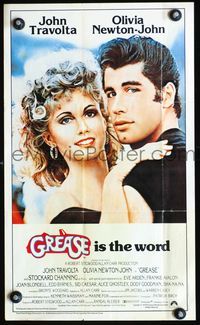 7x046 GREASE Topps poster '81 John Travolta & Olivia Newton-John classic musical!