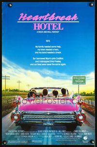 7x181 HEARTBREAK HOTEL special 17x26 '88 great art of Elvis in the back of a pink Cadillac!