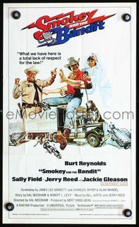 7x048 SMOKEY & THE BANDIT Topps poster '81 art of Burt Reynolds, Sally Field & Gleason by Solie!