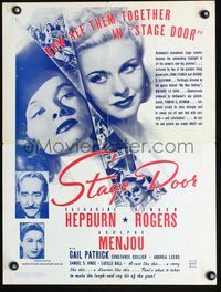 7x306 STAGE DOOR special poster R60s Katharine Hepburn & pretty Ginger Rogers!