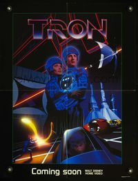 7x358 TRON video teaser special poster '82 Walt Disney sci-fi, Jeff Bridges in a computer!