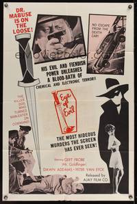 7y005 1000 EYES OF DR MABUSE 1sh '60 Fritz Lang, a blood-bath of chemical & electronic terror!