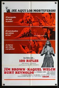 7y004 100 RIFLES Spanish/U.S. 1sh '69 Jim Brown, sexy Raquel Welch & Burt Reynolds!