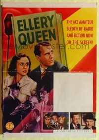 7y237 ELLERY QUEEN stock 30x40 '40s Ralph Bellamy in the title role with pretty Margaret Lindsay!
