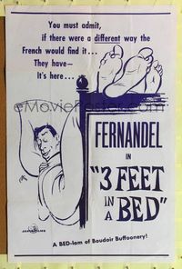 7y919 THREE FEET IN A BED 1sh '57 Fernandel, a bed-lam of boudior buffoonery!
