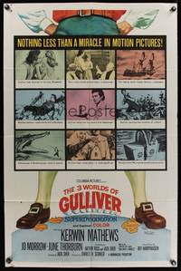 7y010 3 WORLDS OF GULLIVER 1sh '60 Ray Harryhausen fantasy classic, art of giant Kerwin Mathews!