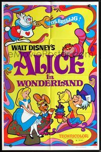 7y023 ALICE IN WONDERLAND 1sh R74 Walt Disney Lewis Carroll classic!