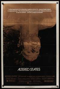 7y033 ALTERED STATES 1sh '80 William Hurt, Paddy Chayefsky, Ken Russell, sci-fi horror!