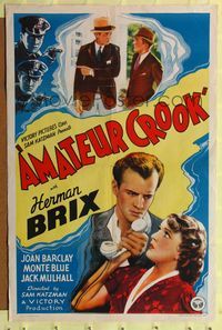 7y034 AMATEUR CROOK 1sh '37 Bruce Bennett as Herman Brix, Joan Barclay!