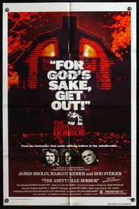 7y038 AMITYVILLE HORROR 1sh '79 AIP, great image of haunted house, for God's sake get out!