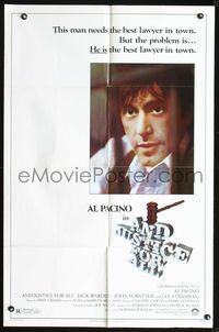 7y040 AND JUSTICE FOR ALL 1sh '79 directed by Norman Jewison, Al Pacino is out of order!