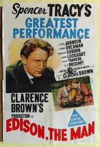 7y233 EDISON THE MAN Aust 1sh '40 great image of Spencer Tracy as Thomas the inventor, plus cool art