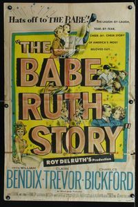 7y058 BABE RUTH STORY 1sh '48 William Bendix in the title role, baseball!