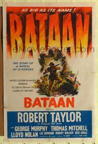 7y068 BATAAN style C 1sh '43 Robert Taylor in the story of a World War II patrol of 13 heroes!