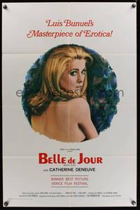 7y074 BELLE DE JOUR 1sh '67 Luis Bunuel, close up of sexy Catherine Deneuve!