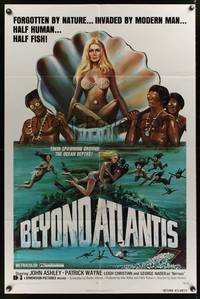 7y080 BEYOND ATLANTIS 1sh '73 great art of super sexy girl in clam with fish-eyed natives!