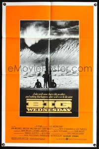 7y090 BIG WEDNESDAY 1sh '78 John Milius classic surfing movie, great image of surfers on beach!