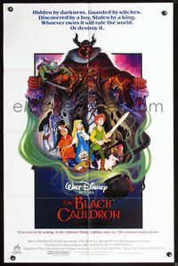 7y092 BLACK CAULDRON advance 1sh '85 first Walt Disney CG, cool fantasy art by P. Wensel!