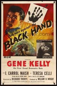 7y093 BLACK HAND 1sh '50 cool artwork of Gene Kelly, one man against the Black Hand!