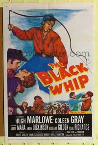 7y095 BLACK WHIP 1sh '56 what was the secret HORROR of this strange killer of the West?